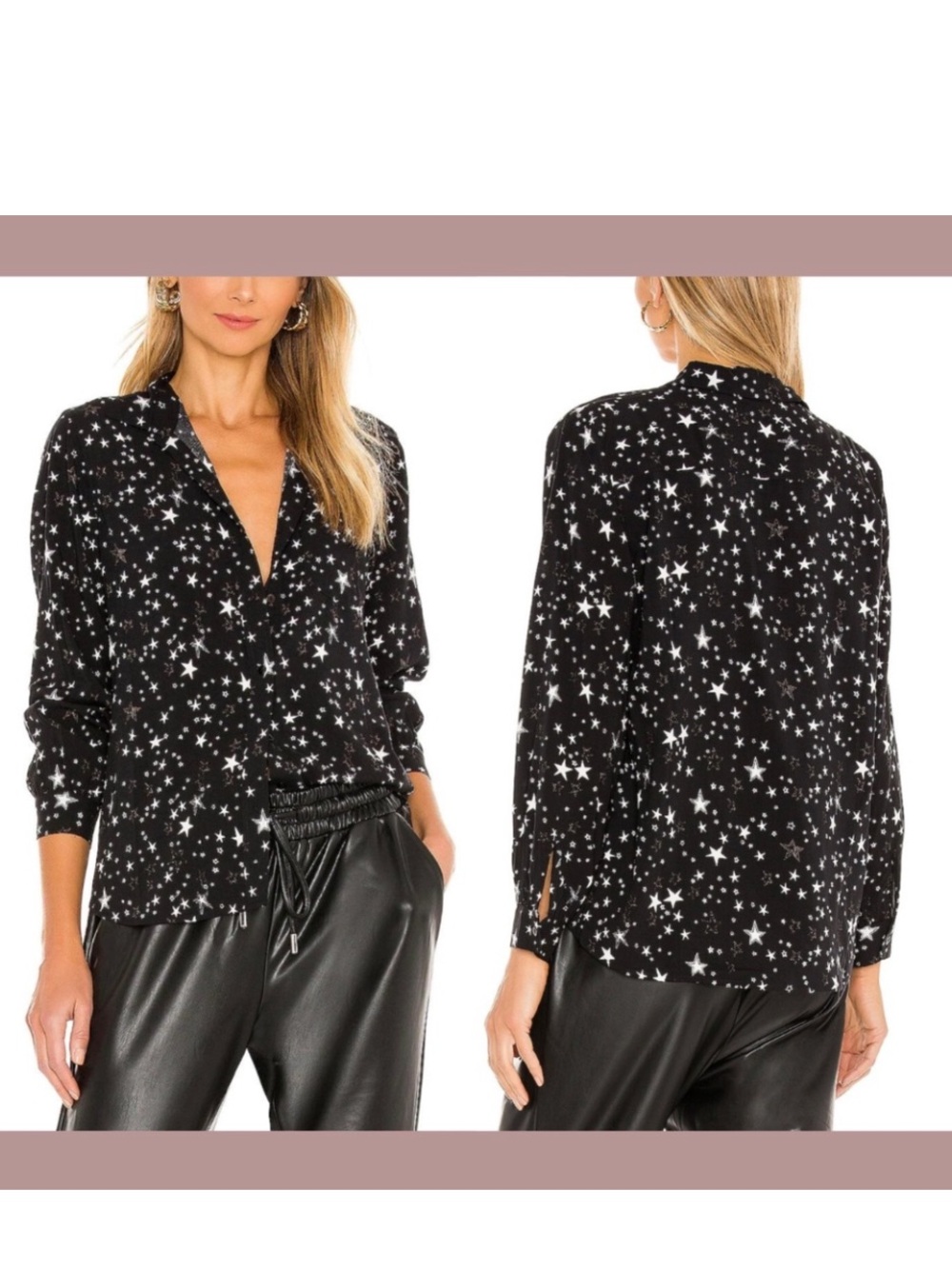 Noemi Star Button Down Long Sleeve Blouse in Black
Galaxy